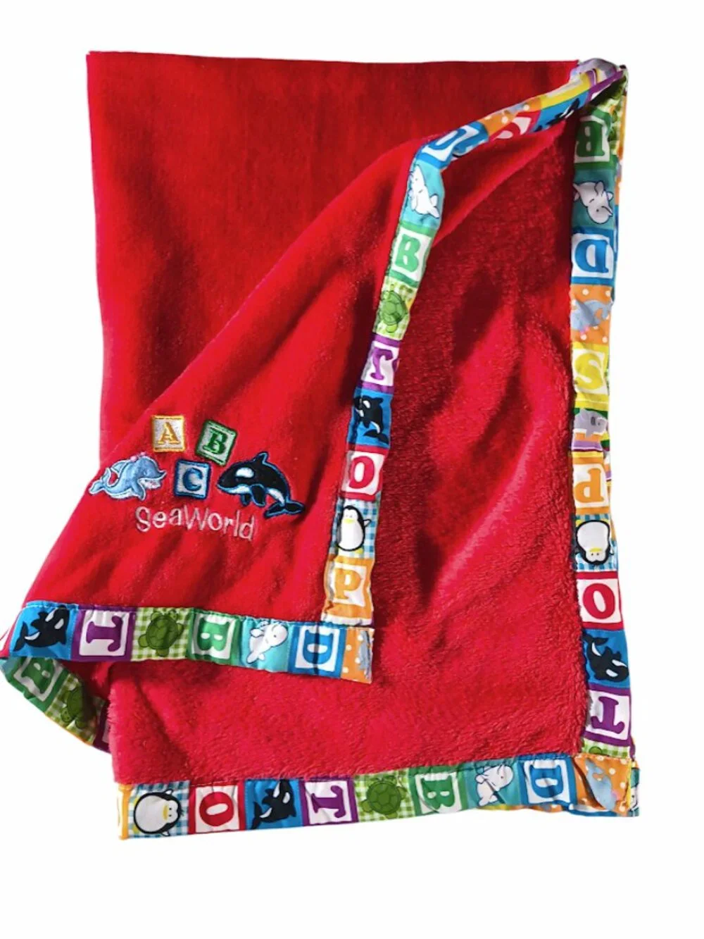 2018 Seaworld Shamu ABC's Animals Block Trim Security Lovey Blanket 28